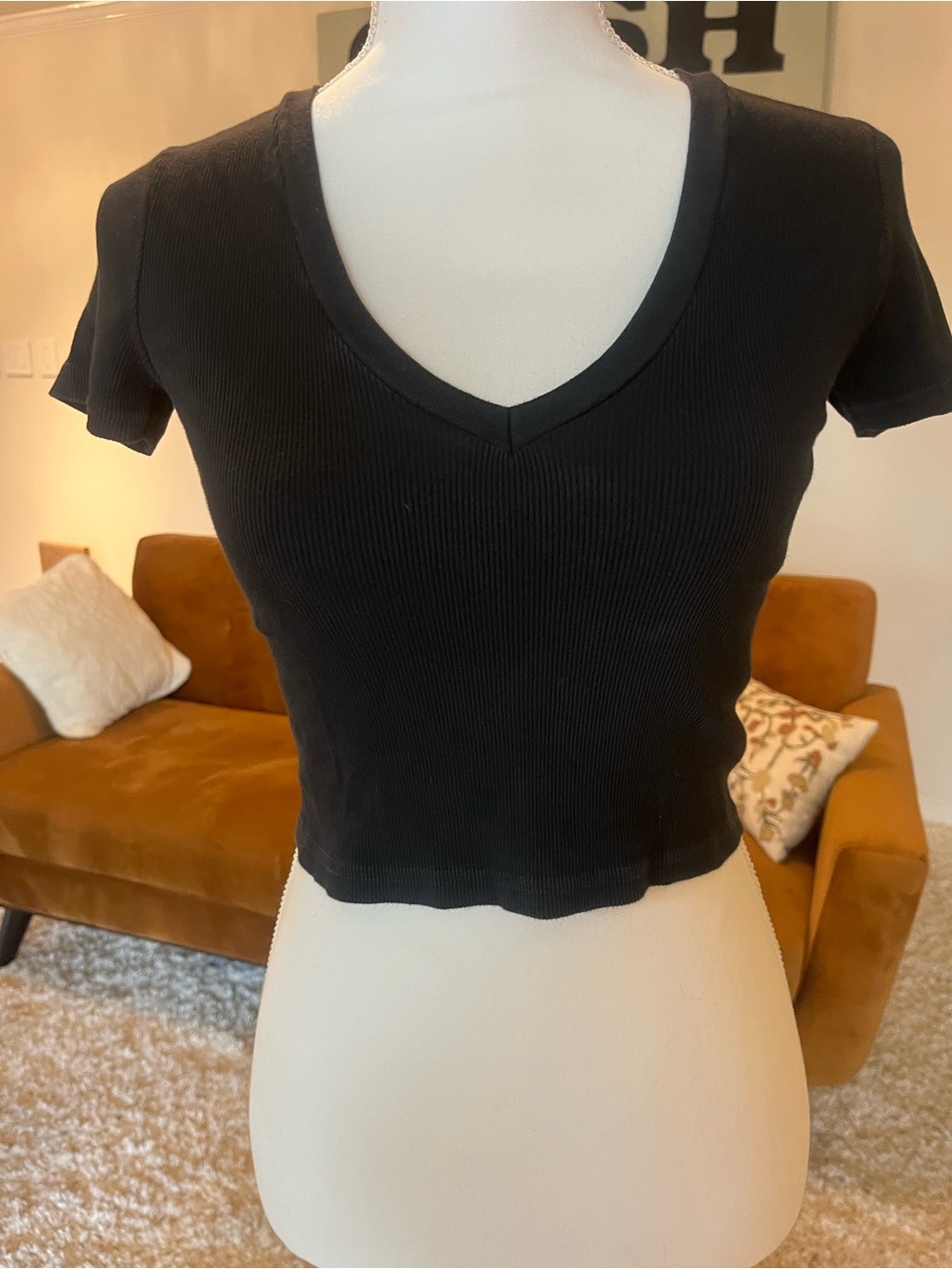 Brandy Melville Black Knit Top with Logo Tag